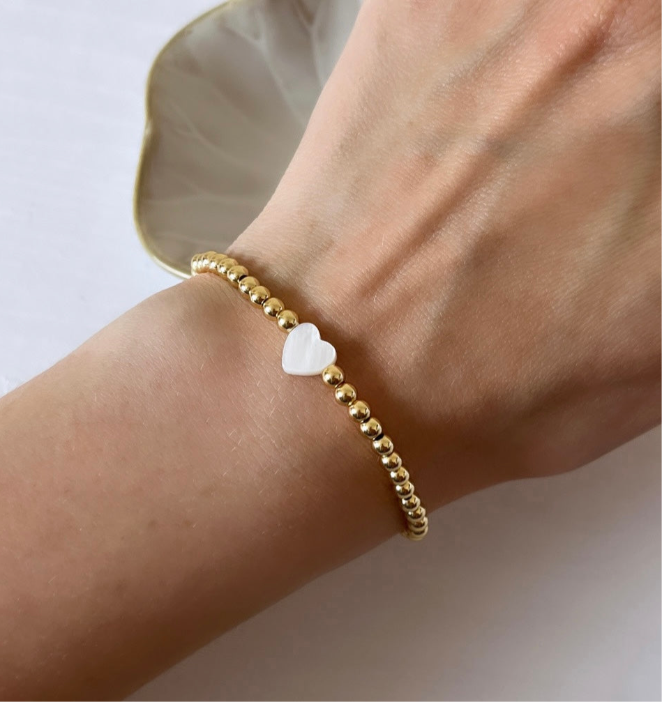 Heart of pearl beaded bracelet - gold or silver plated - Positively Beaded
