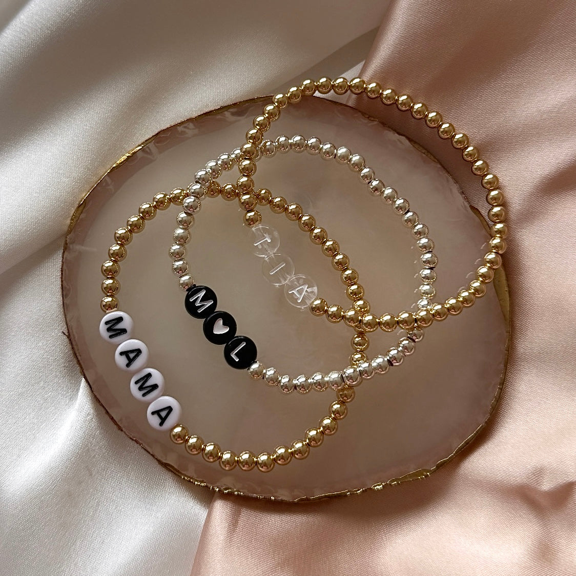 Personalised sterling silver beaded bracelet - Positively Beaded