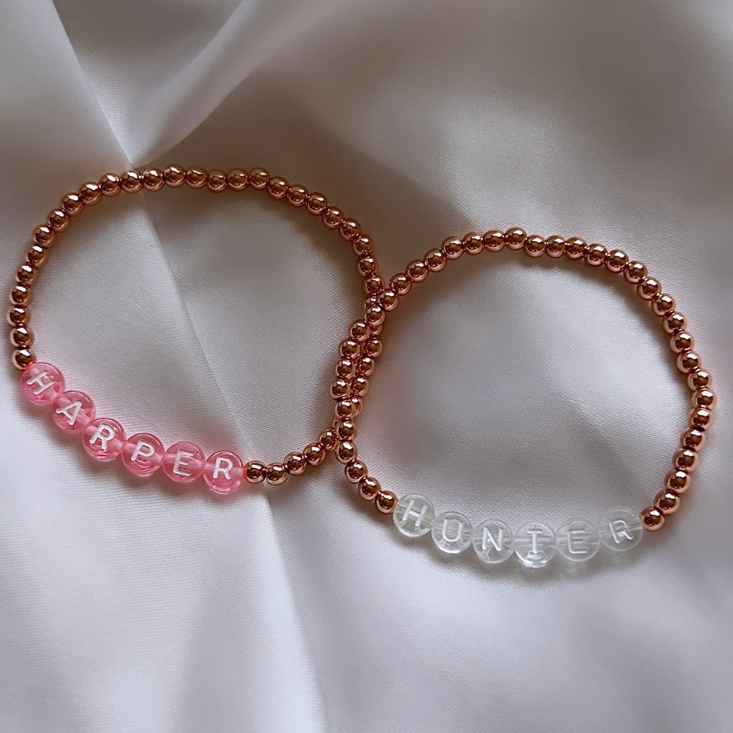 Classic name bracelet - gold, silver, rose gold - Positively Beaded