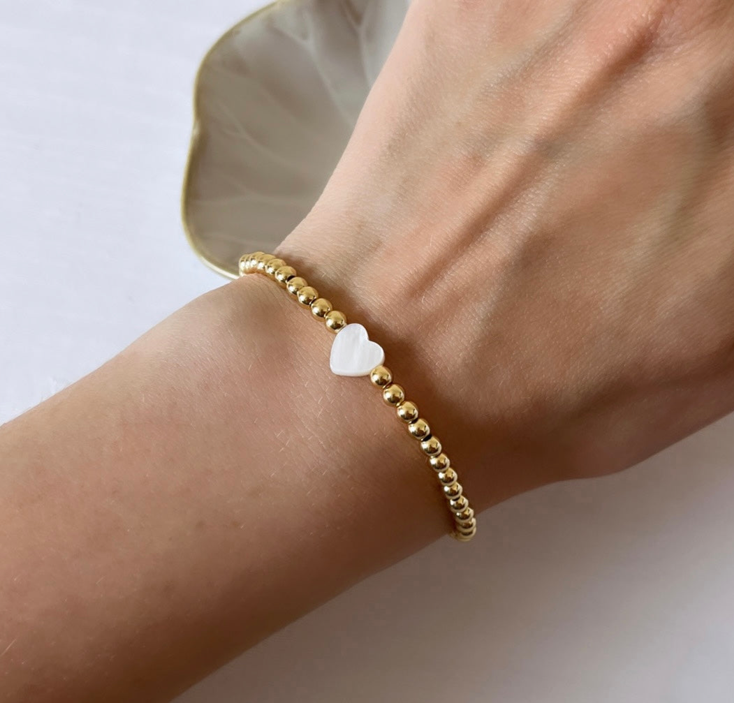 Heart of pearl beaded bracelet - gold or silver plated - Positively Beaded