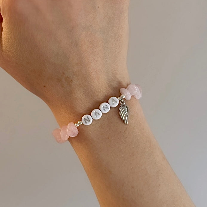 Personalised angel wing crystal memory bracelet - Positively Beaded