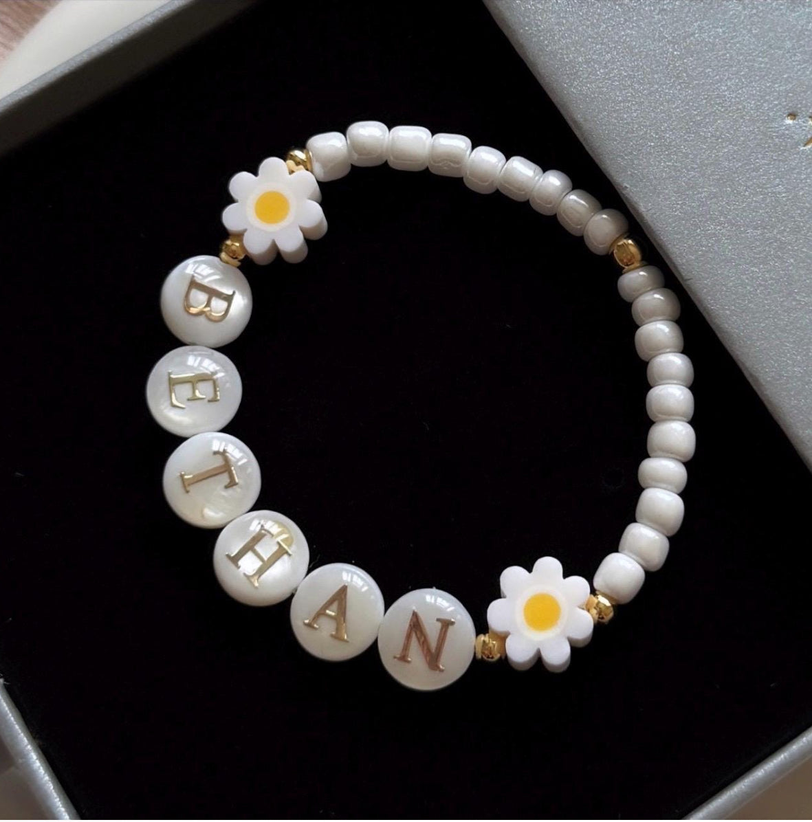 Kids' Pearl Daisy Name Bracelet - Positively Beaded