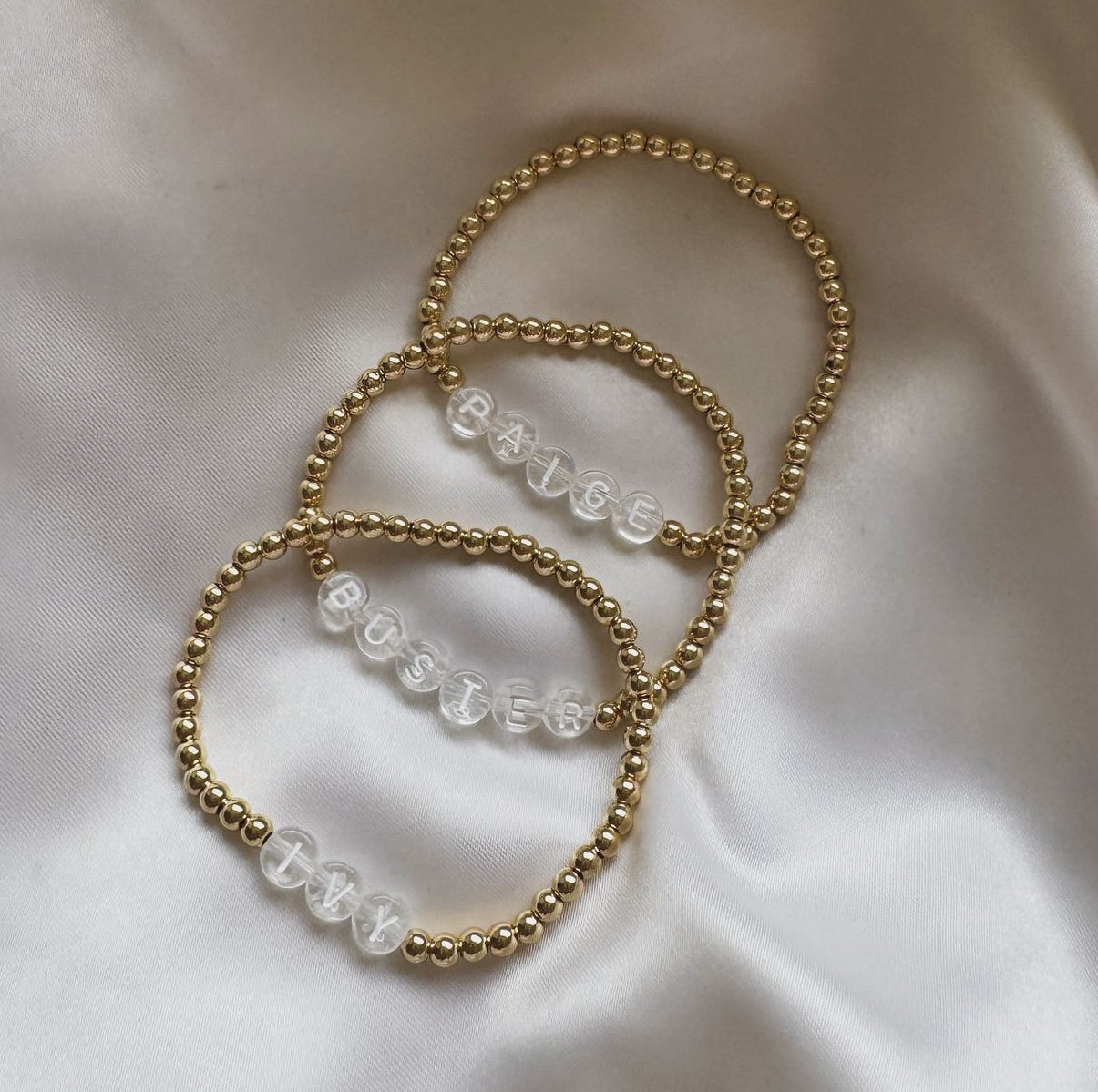 Classic name bracelet - gold, silver, rose gold - Positively Beaded