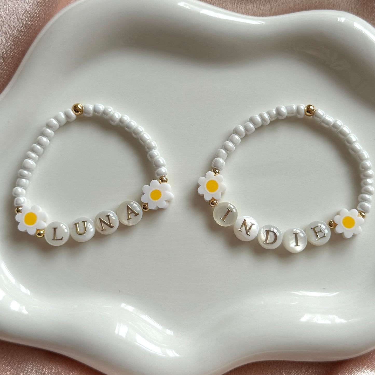 Kids' Pearl Daisy Name Bracelet - Positively Beaded