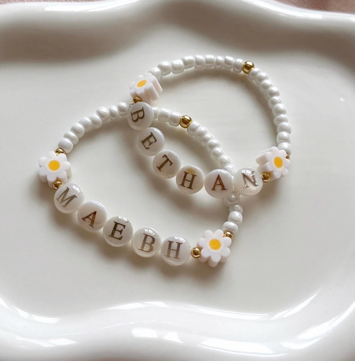 Kids' Pearl Daisy Name Bracelet - Positively Beaded