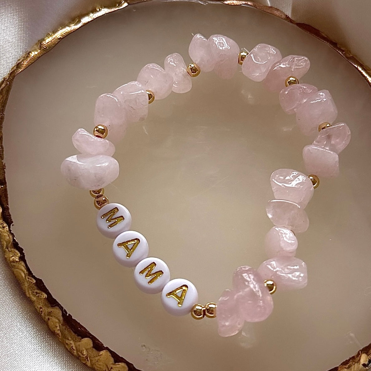 Rose quartz personalised bracelet - Positively Beaded