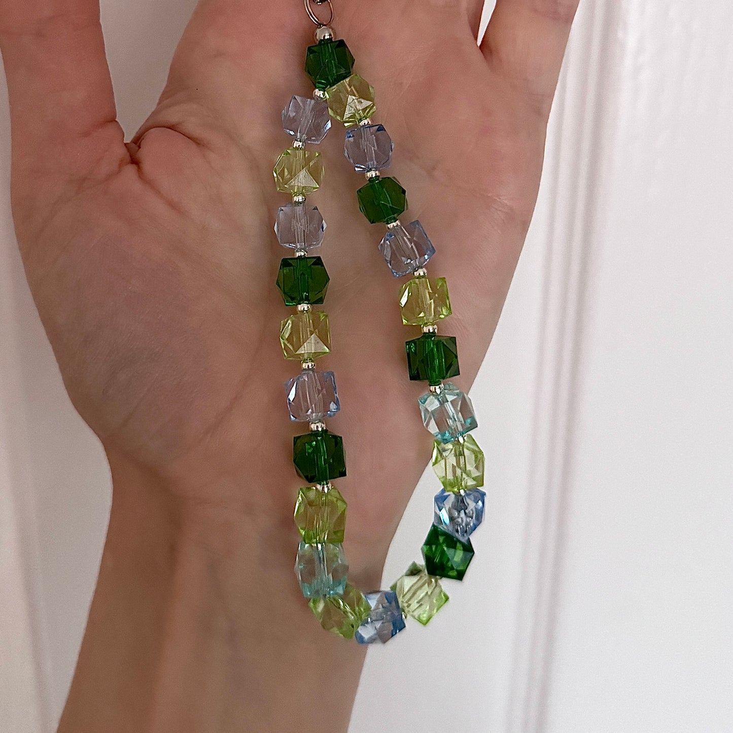 Crystal cube phone strap - seafoam - Positively Beaded