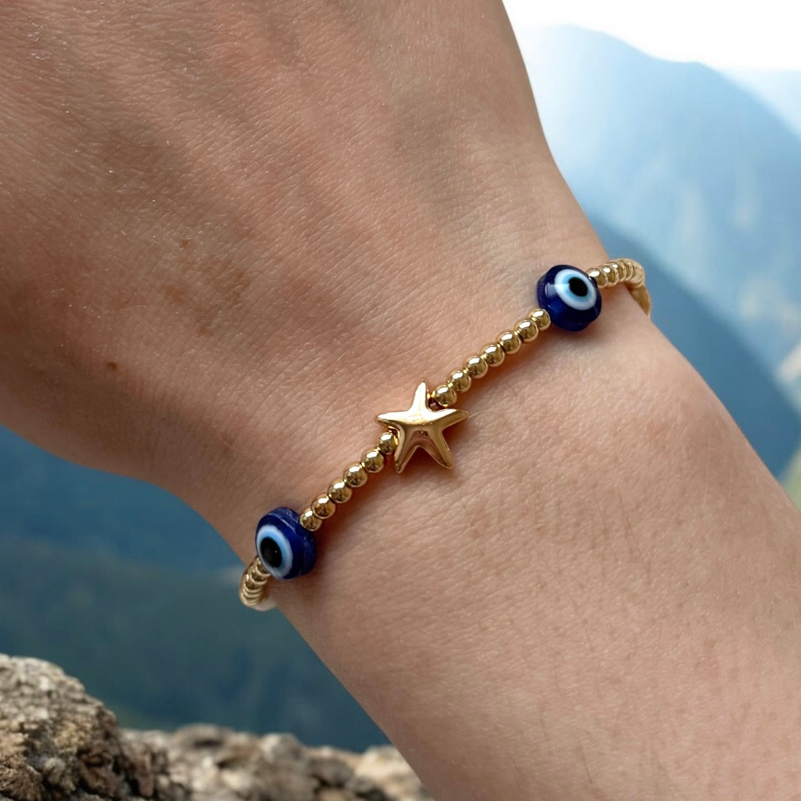 Eclectic evil eye shell bracelet - Positively Beaded