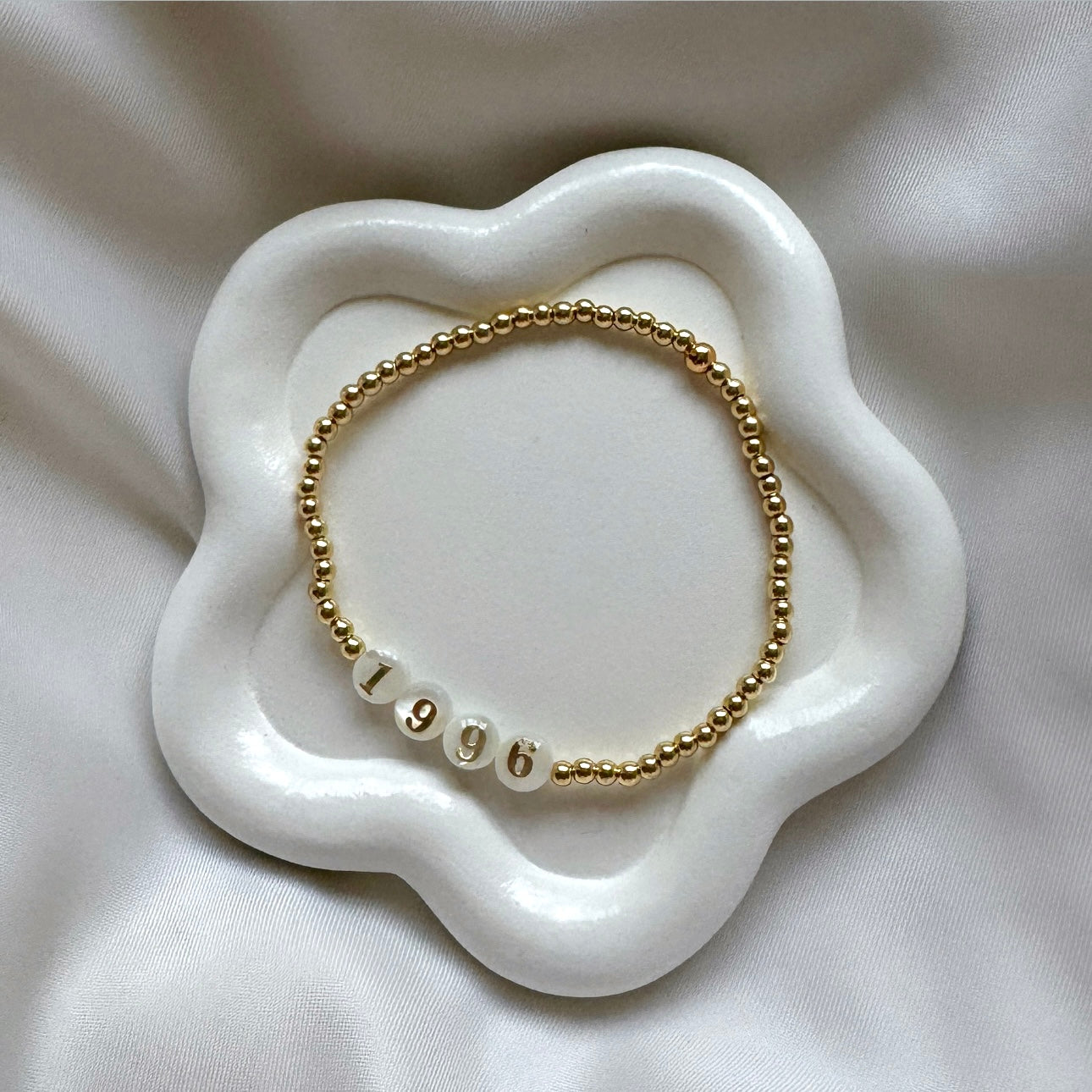 Freshwater pearl number bead bracelet - 3mm gold plated - Positively Beaded