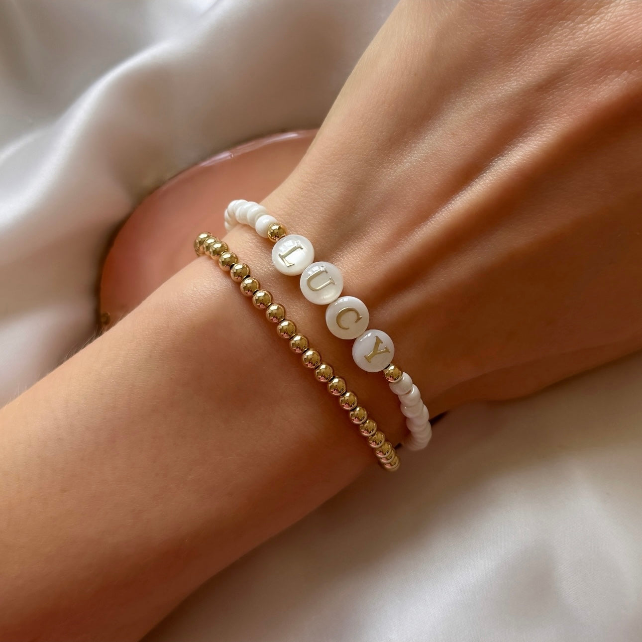 Freshwater pearl letter name bracelet - Positively Beaded