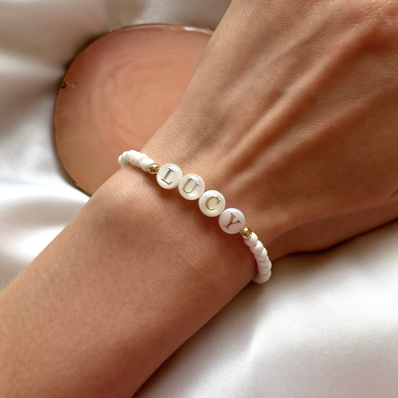 Freshwater pearl letter name bracelet - Positively Beaded