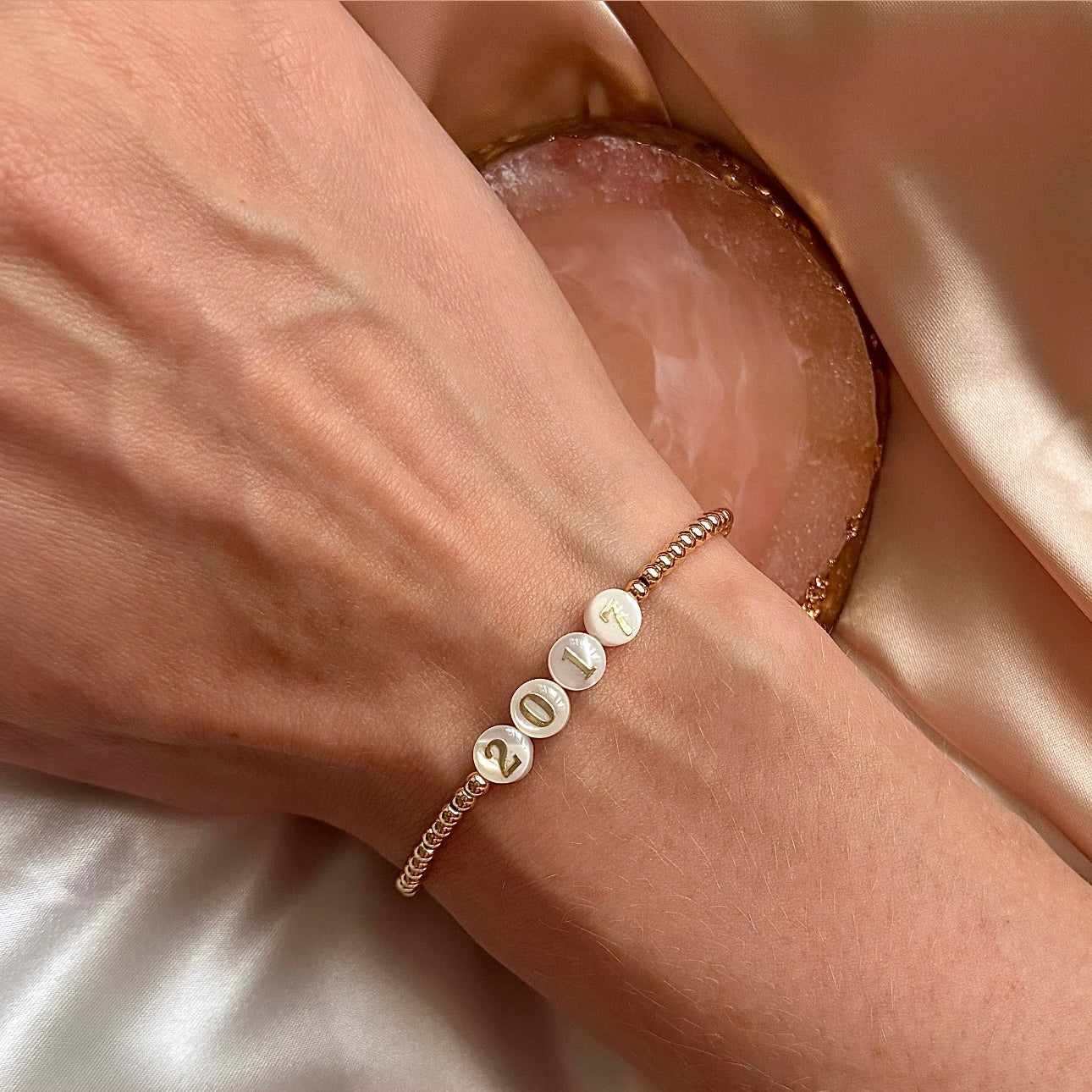 Freshwater pearl number bead bracelet - 3mm gold plated - Positively Beaded