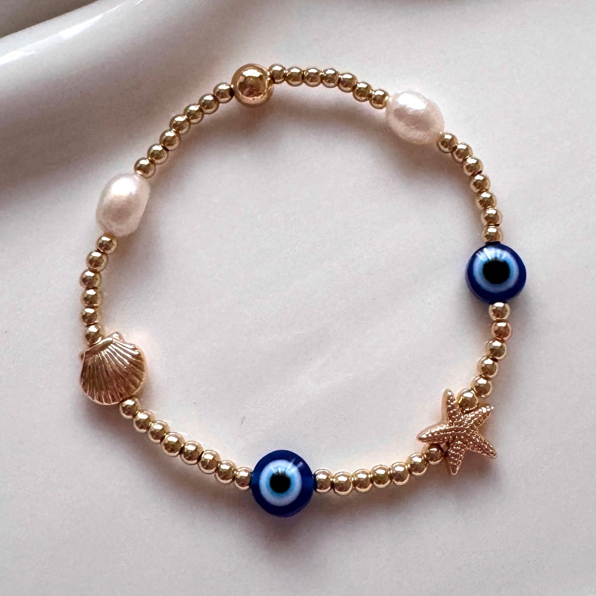 Eclectic evil eye shell bracelet - Positively Beaded