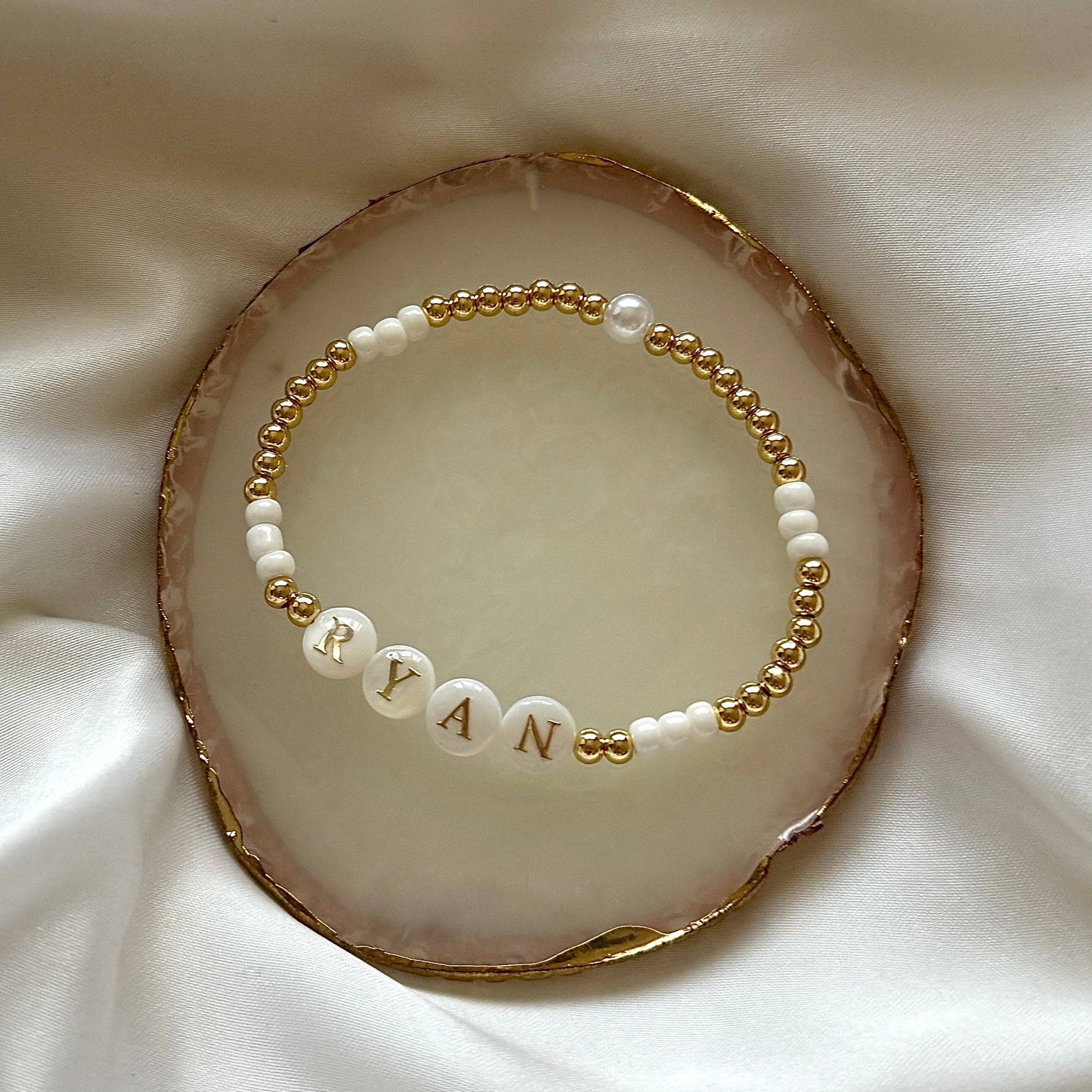 Freshwater pearl and gold name bracelet - Positively Beaded