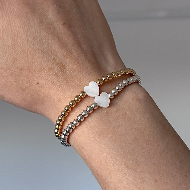Heart of pearl beaded bracelet - gold or silver plated - Positively Beaded