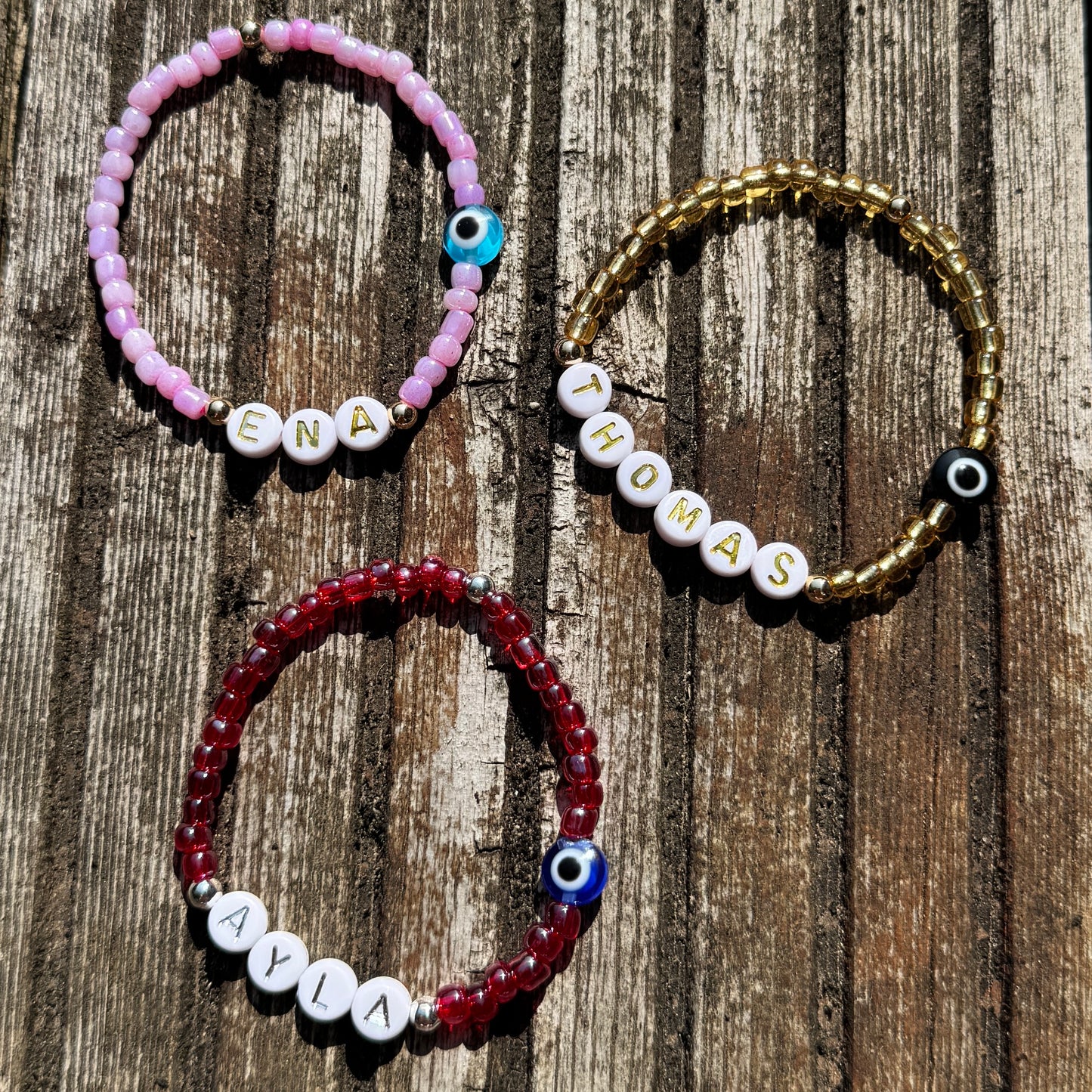 4mm Seed Bead Eye Name Bracelet - Positively Beaded