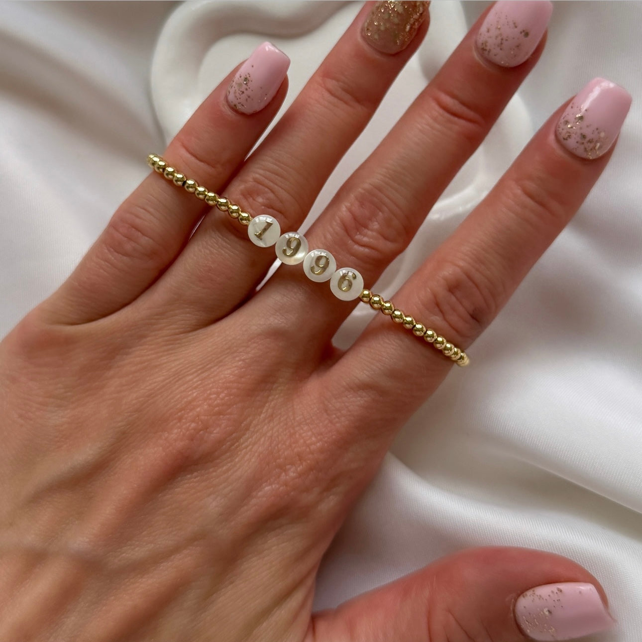 Freshwater pearl number bead bracelet - 3mm gold plated - Positively Beaded