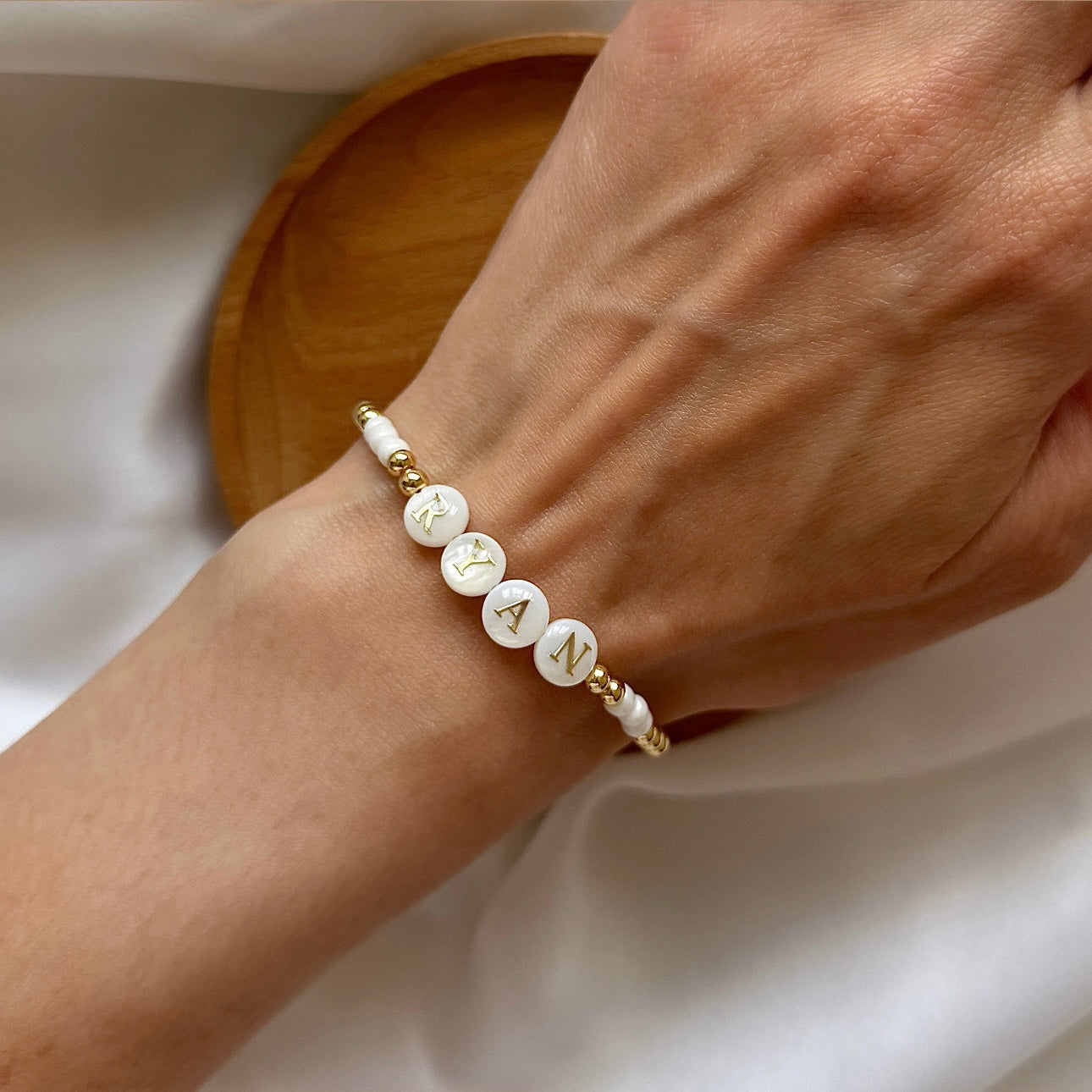 Freshwater pearl and gold name bracelet - Positively Beaded