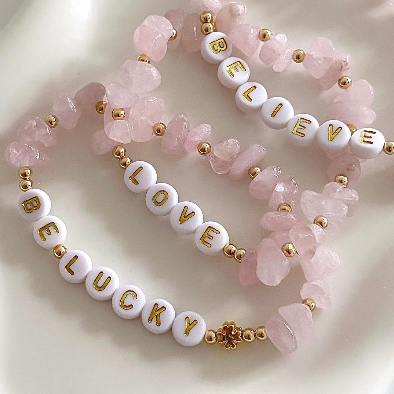 Rose quartz personalised bracelet - Positively Beaded