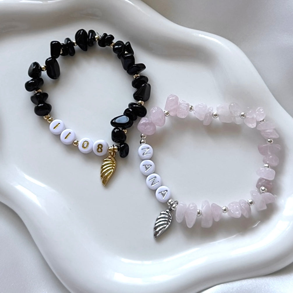 Personalised angel wing crystal memory bracelet - Positively Beaded