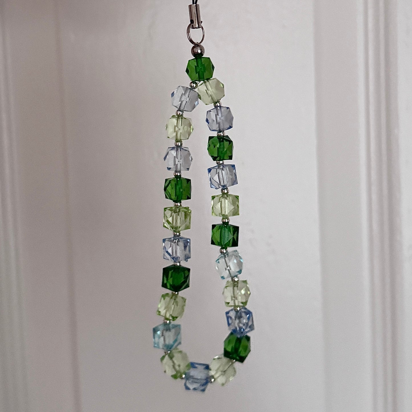 Crystal cube phone strap - seafoam - Positively Beaded