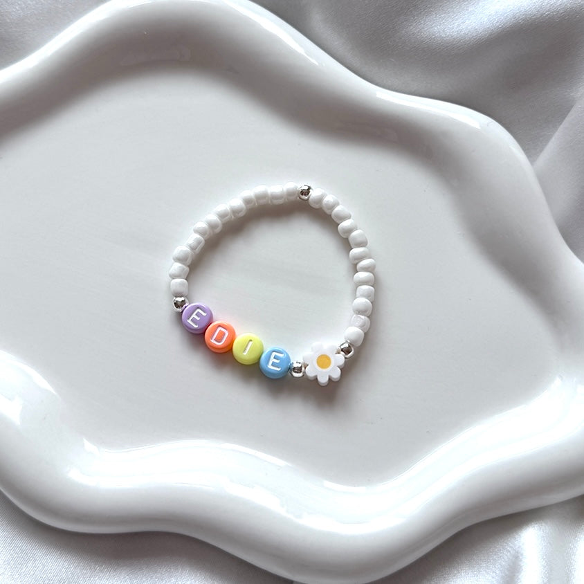 Kids' Multicolour Daisy Name Bracelet - Positively Beaded