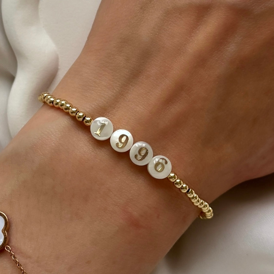 Freshwater pearl number bead bracelet - 3mm gold plated - Positively Beaded