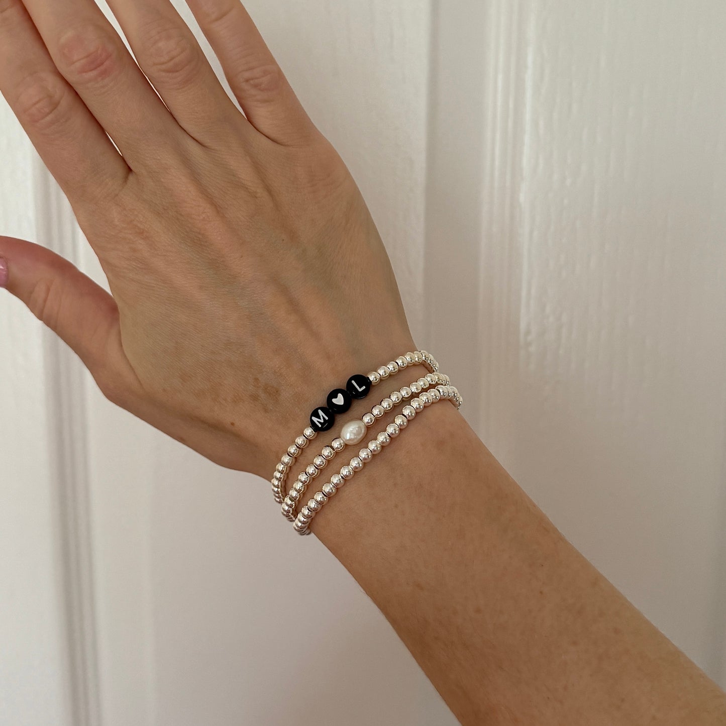 Personalised sterling silver beaded bracelet - Positively Beaded