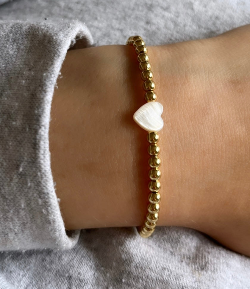 Heart of pearl beaded bracelet - gold or silver plated - Positively Beaded