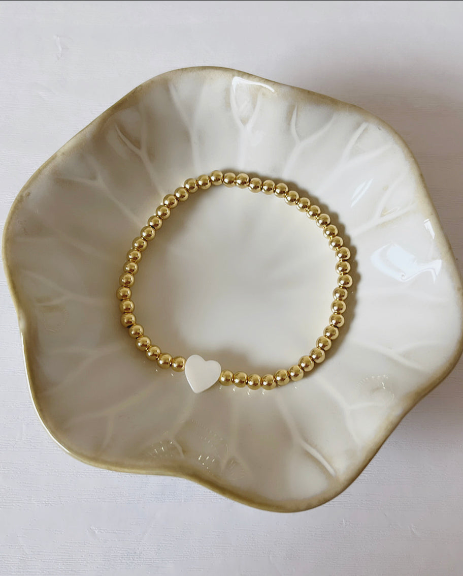 Heart of pearl beaded bracelet - gold or silver plated - Positively Beaded