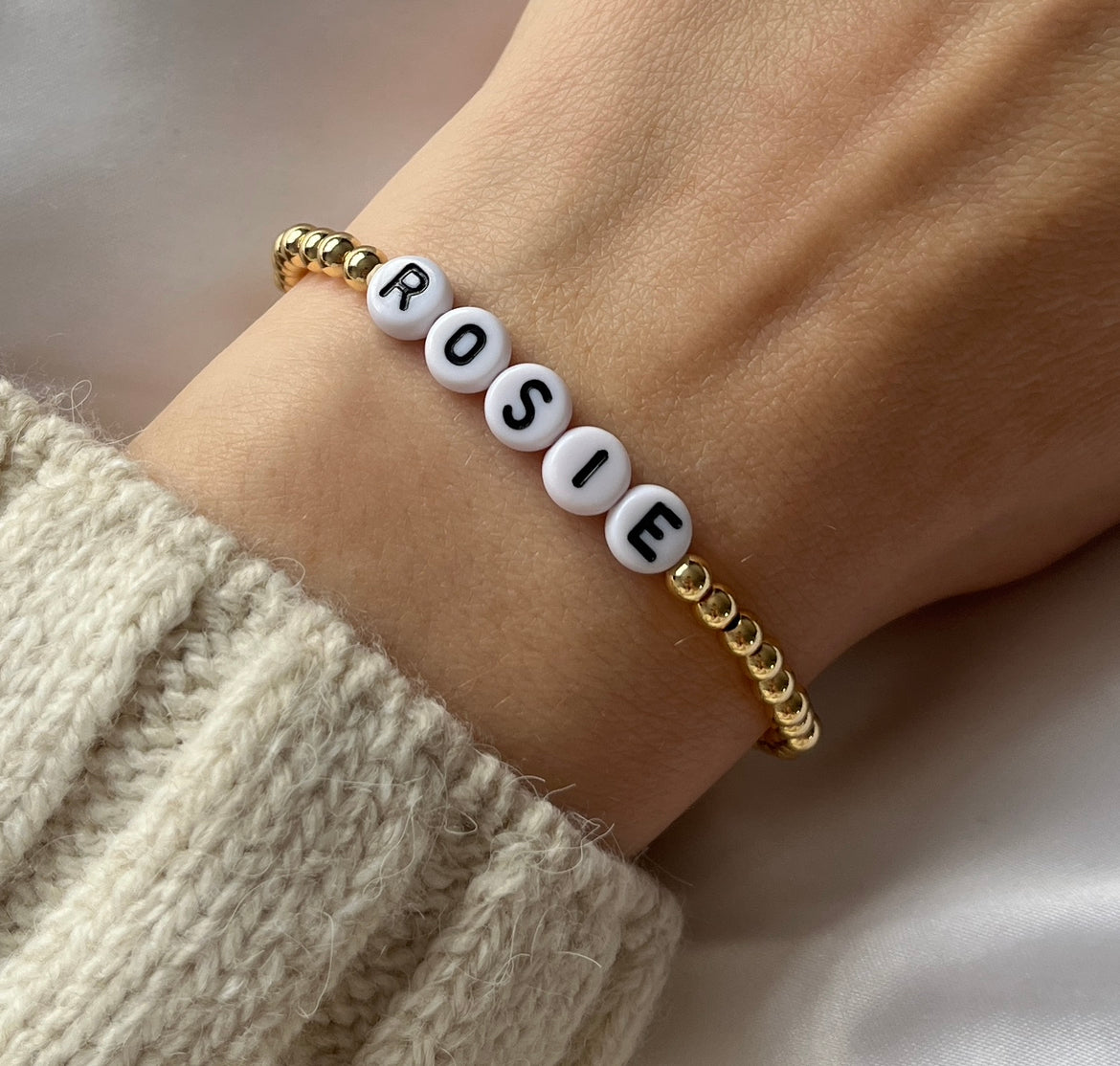 Classic name bracelet - gold, silver, rose gold - Positively Beaded