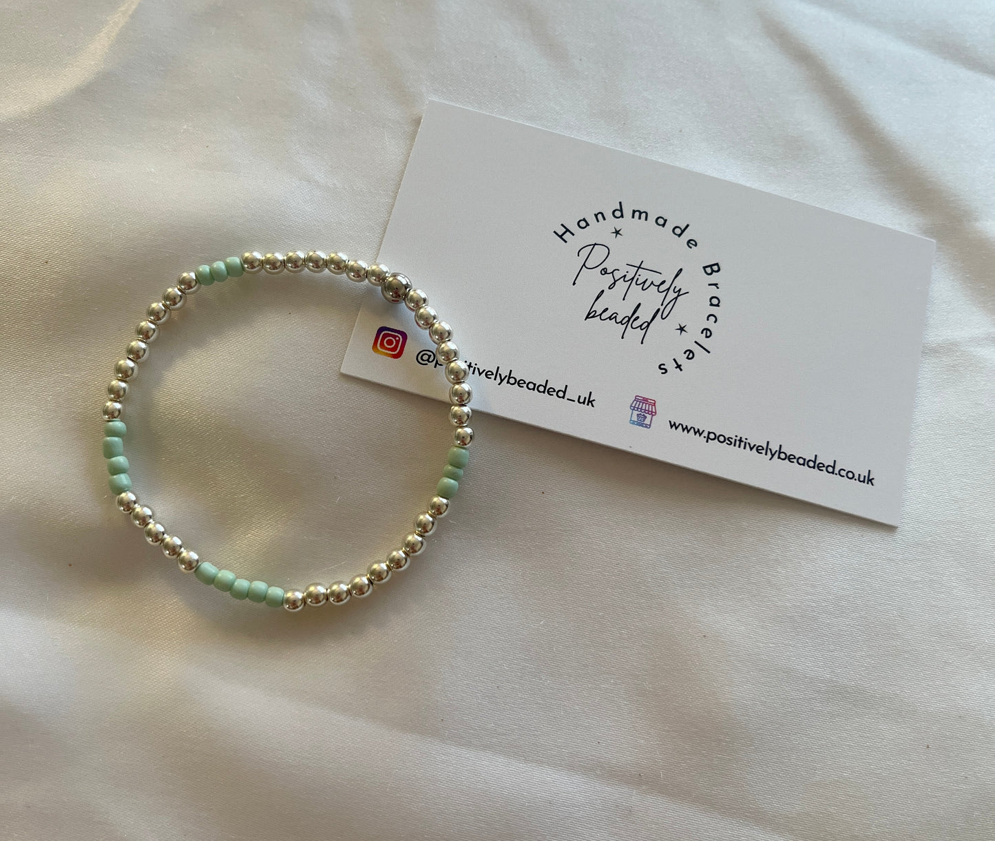 Mint and silver minimalist beaded bracelet - Positively Beaded