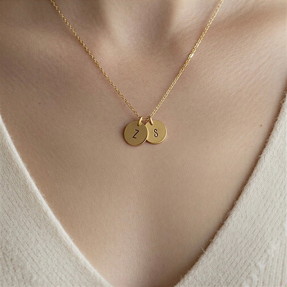 Gold Filled Double Disc Stamped Necklace