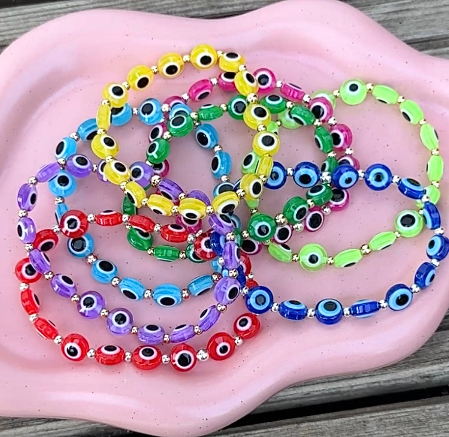 Colourful Acrylic Evil Eye Bracelet - Positively Beaded