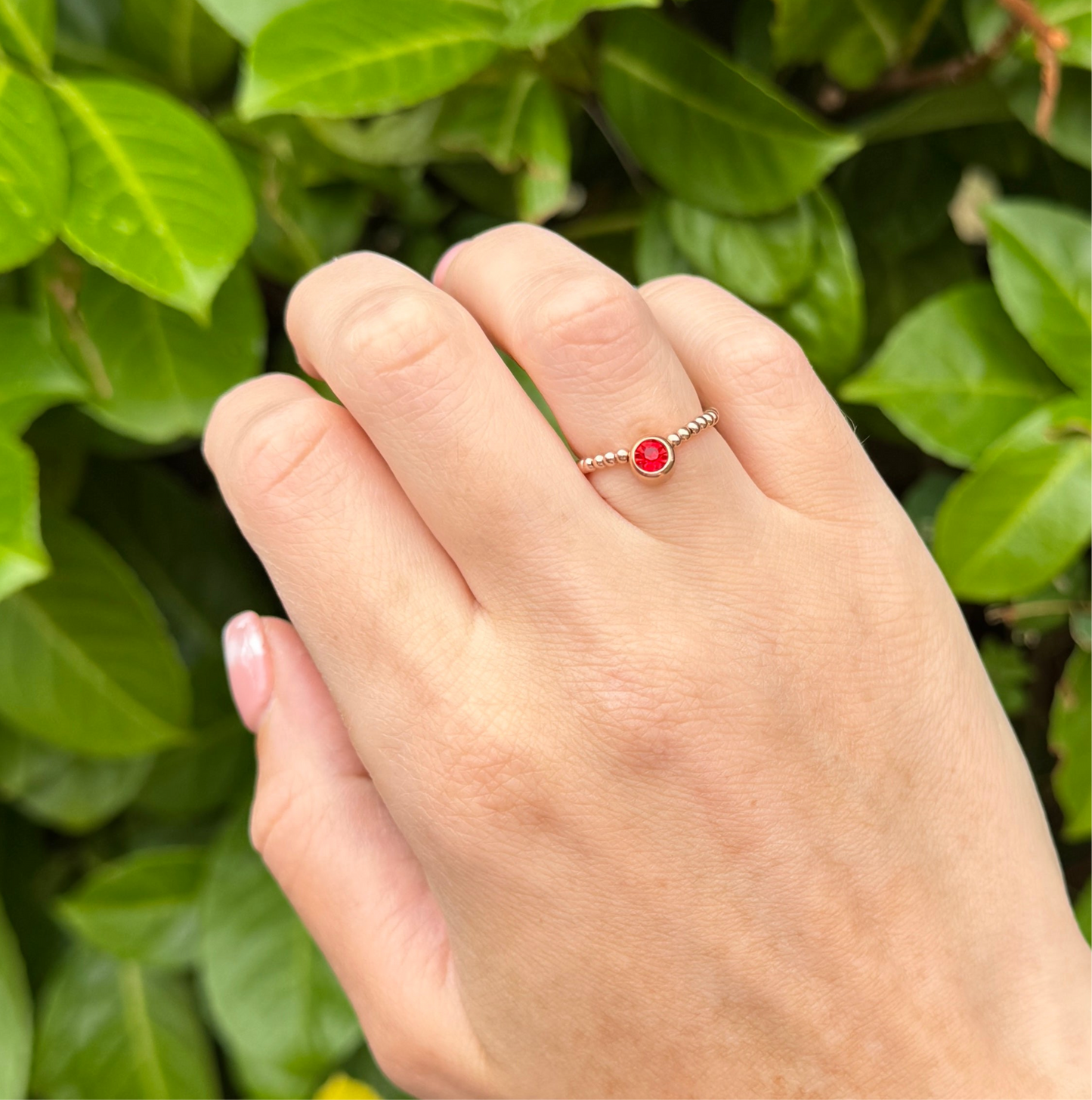 2mm Luxe Birthstone Ring - Rose Gold Filled - Positively Beaded