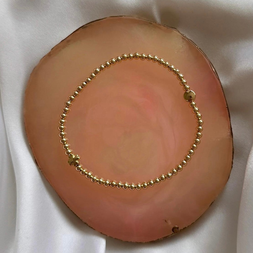 Delicate gold plated four leaf clover stacking bracelet - Positively Beaded