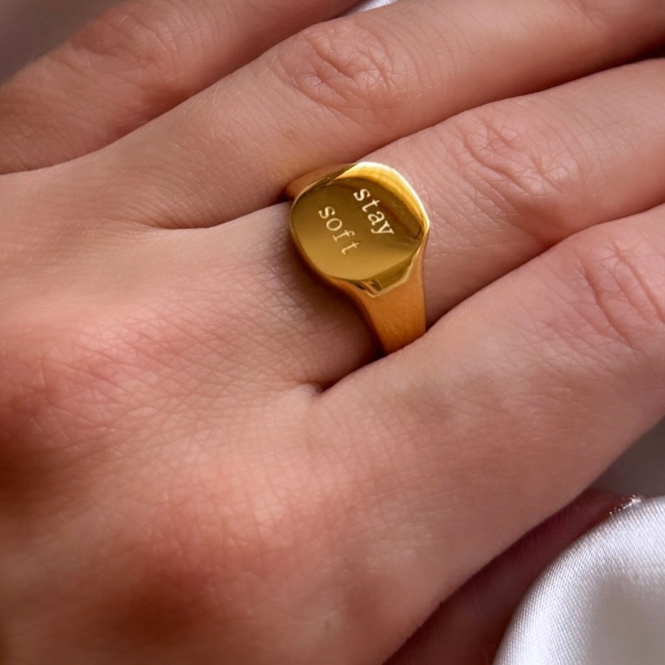 Stay Soft Engraved Statement Signet Ring - Positively Beaded