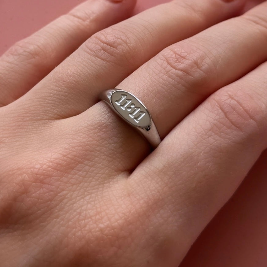 11:11 Engraved Oval Ring - Positively Beaded