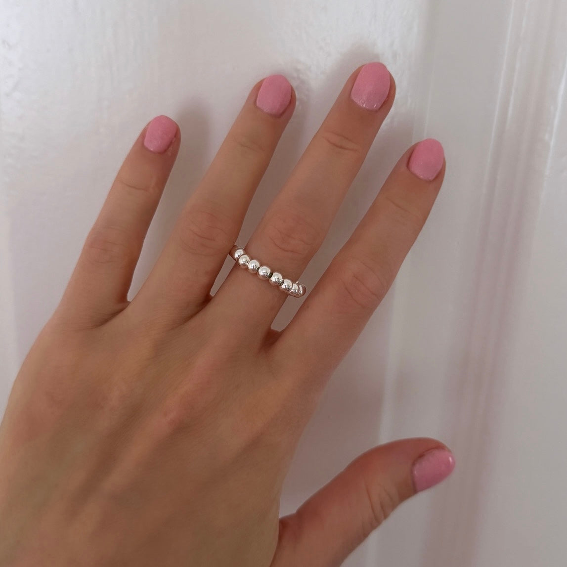 Chunky sterling silver beaded ring