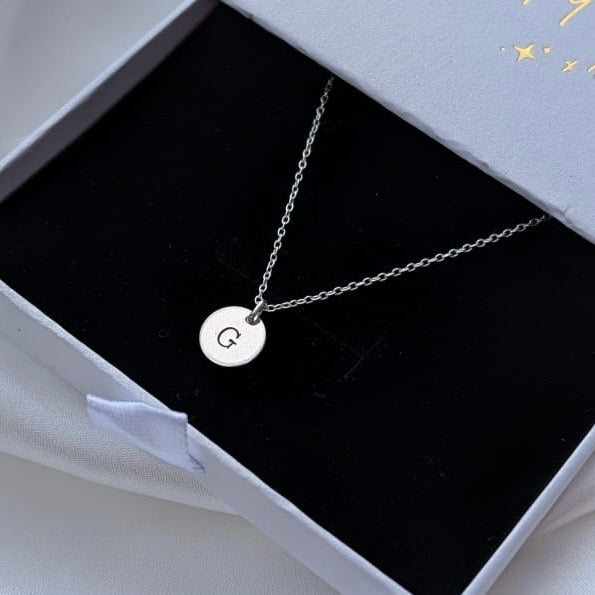 Sterling Silver Single Disc Stamped Necklace