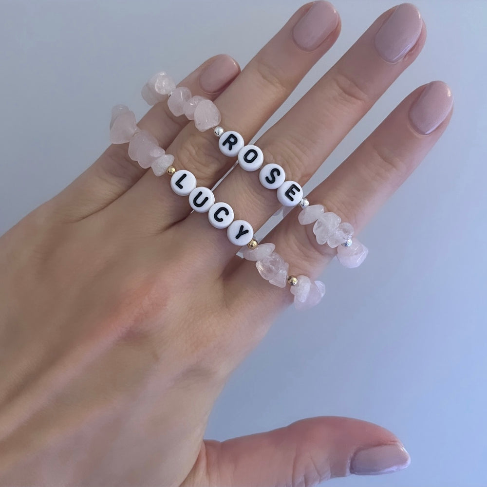 
                      
                        Classic rose quartz name bracelet
                      
                    