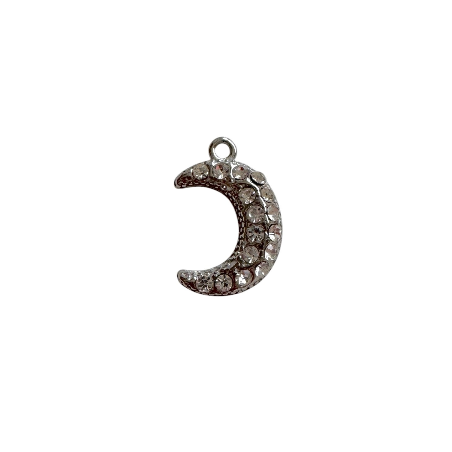 Silver Crystal Crescent Moon Charm