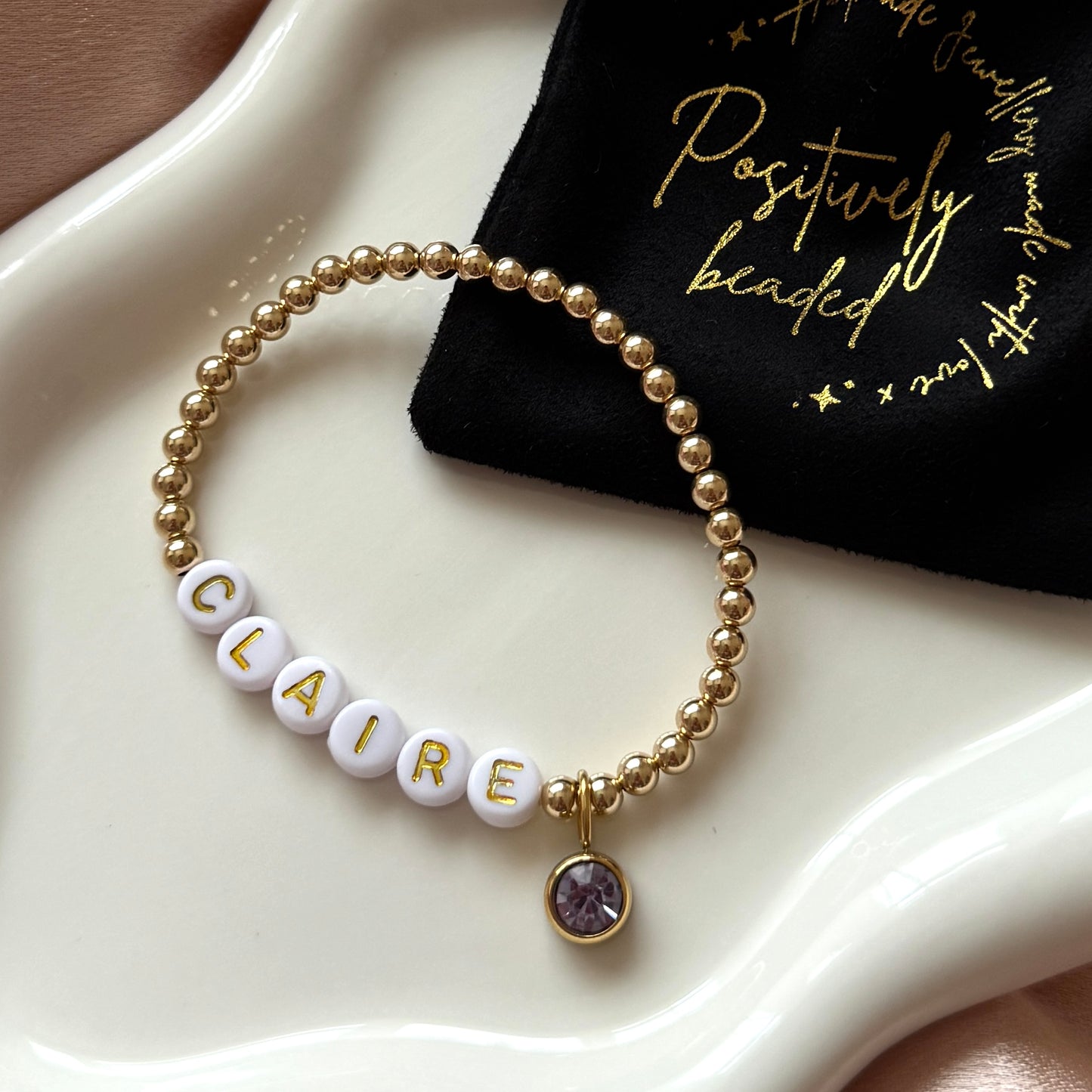 Luxe Personalised Classic Birthstone Bracelet - 14kt Gold Filled - Positively Beaded