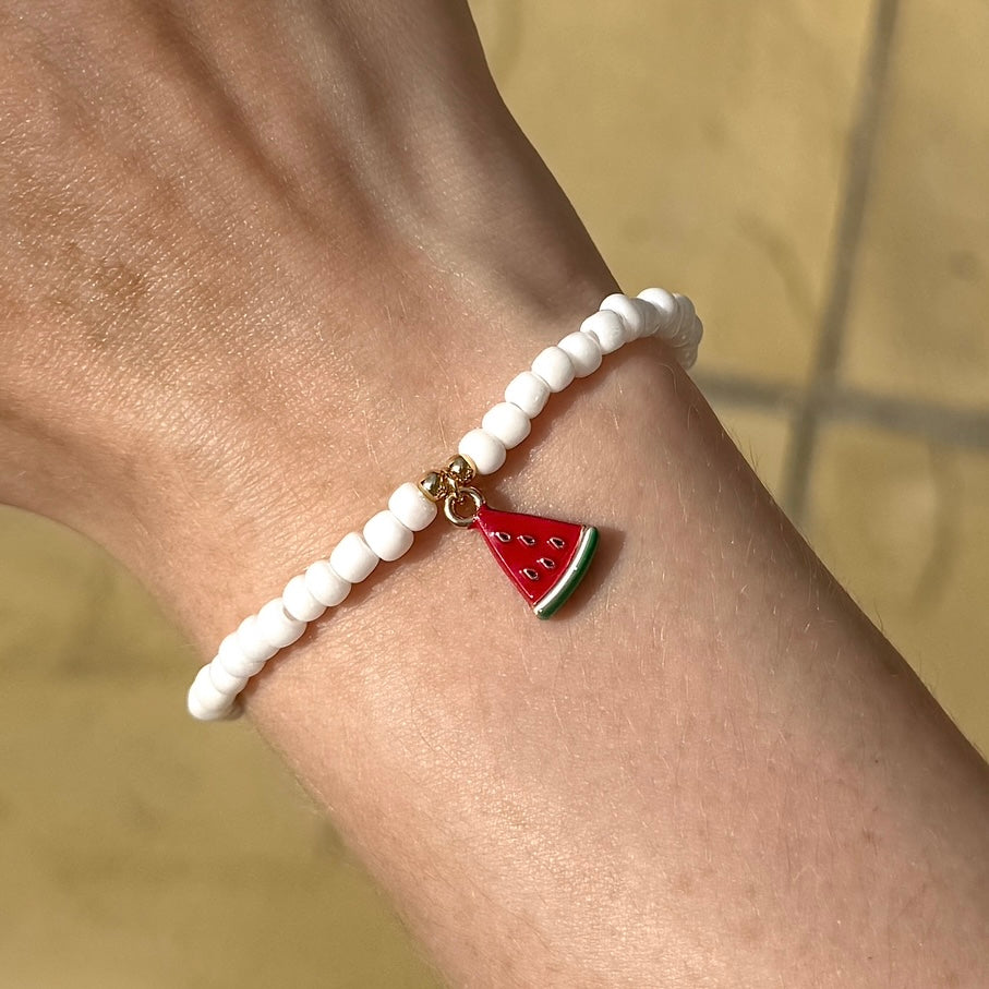 Pearl Beaded Watermelon Charm Bracelet - Positively Beaded