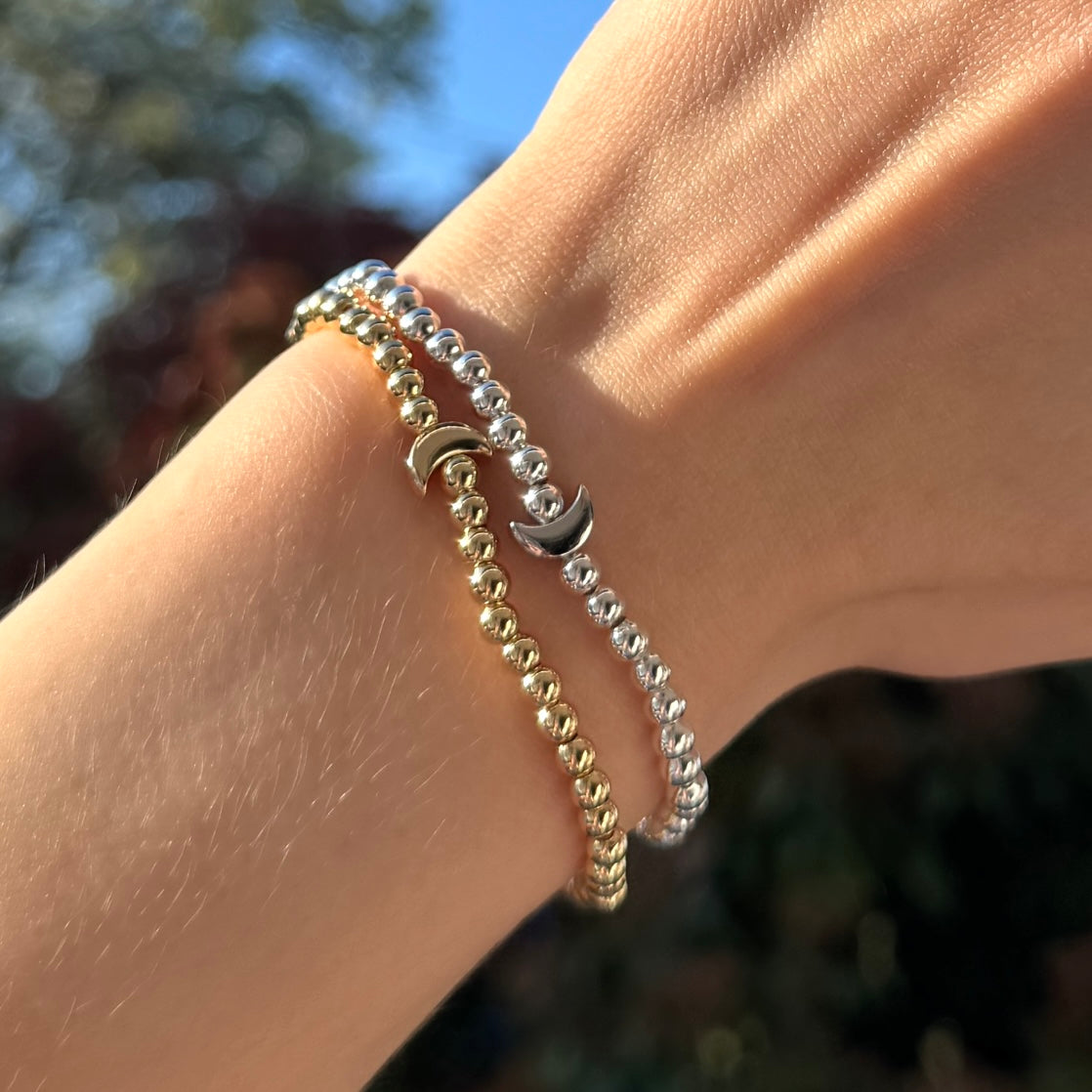 Metal Crescent Moon Beaded Bracelet - Positively Beaded