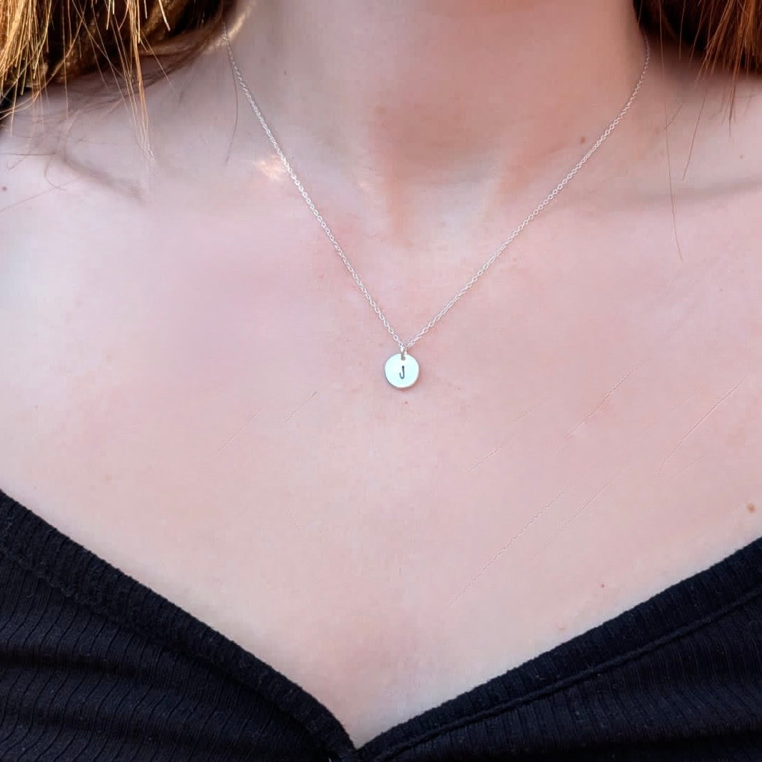Sterling Silver Single Disc Stamped Necklace