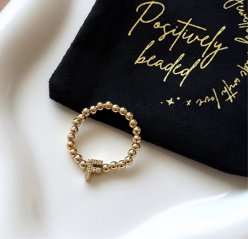 The Luxe Sparkle Initial Ring - 14kt Gold Filled - Positively Beaded