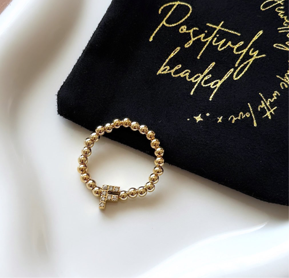 The Luxe Sparkle Initial Ring - 14kt Gold Filled - Positively Beaded