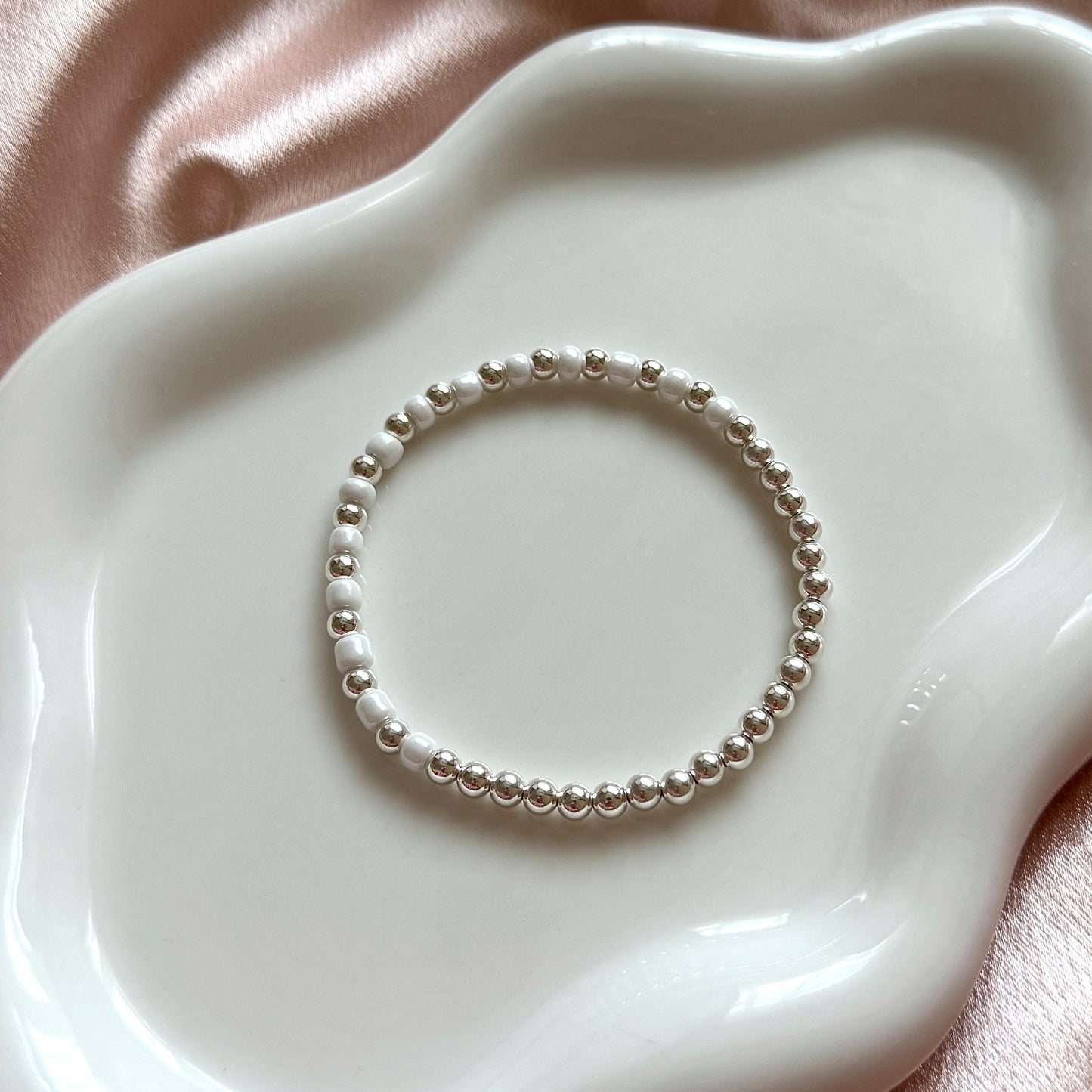 Silver and Pearl Simple Stacking Bracelet
