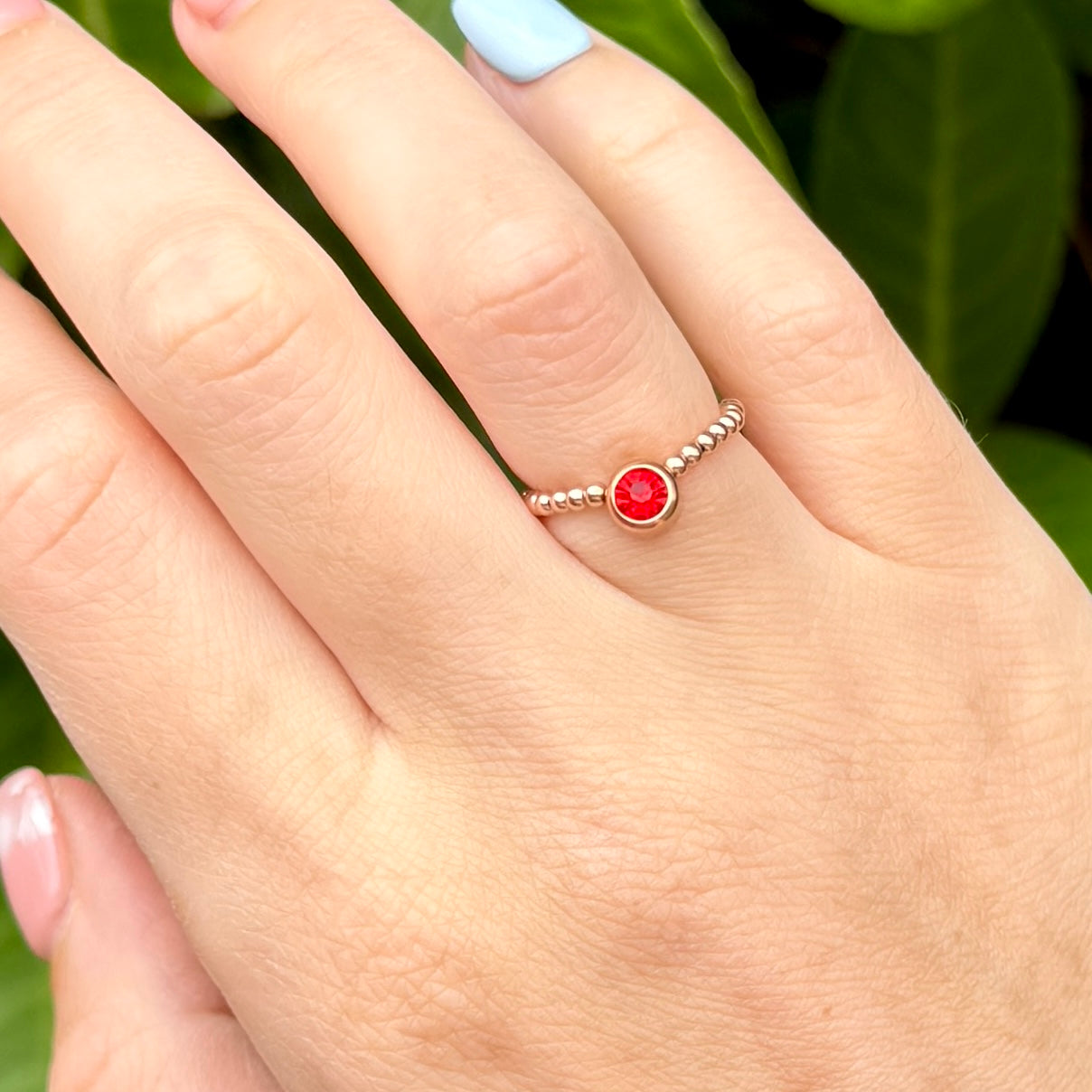 2mm Luxe Birthstone Ring - Rose Gold Filled - Positively Beaded
